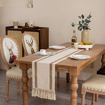 KadyHoom Burlap Table Runner 72 Inches, Boho Table Runner for Farmhouse Decor Boho Decor, Coffee Table Runner with Tassel for Holiday/Wedding/Party/Farmhouse/Kitchen/Dining Table Decor