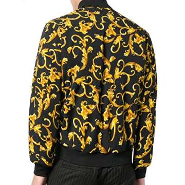 Daupanzees Mens All Over Fashion Luxury Design Print Open Front Long Sleeve Bomber Jacket with Ribbed Cuffs, Zipper