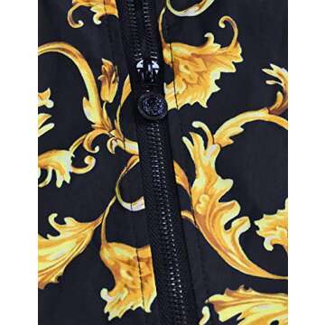 Daupanzees Mens All Over Fashion Luxury Design Print Open Front Long Sleeve Bomber Jacket with Ribbed Cuffs, Zipper