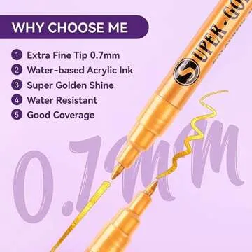 LIGHTWISH Glitter Markers 12 Colors,Metallic Shimmer Acrylic Paint Markers,Sparkle Ultra Fine Point 0.7mm,Super Golden Metallic Markers for Black Paper Glass Rock Painting Wood Canvas Mug DIY Craft