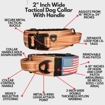 Tactical Dog Collar with Handle - 2 Inch Wide Dog Collars for Large Dogs Reflective Heavy Duty Dog C...