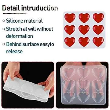 WILLBOND Heart Resin Silicone Molds for Resin Valentine‘s Day DIY Charms Craft Epoxy Mold Heart Shaped Casting Jewelry Mold(2 Pieces)