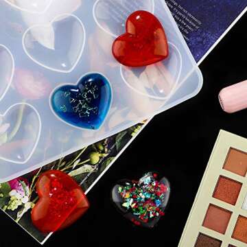 WILLBOND Heart Resin Silicone Molds for Resin Valentine‘s Day DIY Charms Craft Epoxy Mold Heart Shaped Casting Jewelry Mold(2 Pieces)