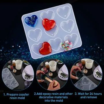 WILLBOND Heart Resin Silicone Molds for Resin Valentine‘s Day DIY Charms Craft Epoxy Mold Heart Shaped Casting Jewelry Mold(2 Pieces)