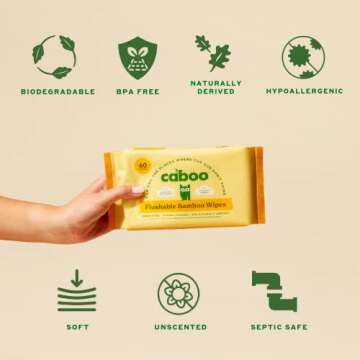 Caboo Tree Free Flushable Wipes, Certified Flushable, Septic Safe, Unscented Wipes for Adults made with Bamboo Viscose (Pack of 3, Total of 180)