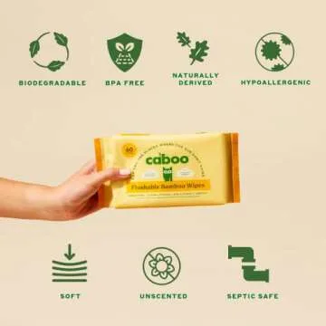 Caboo Tree Free Flushable Wipes, Certified Flushable, Septic Safe, Unscented Wipes for Adults made with Bamboo Viscose (Pack of 3, Total of 180)