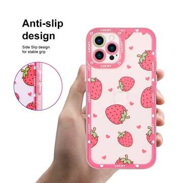 MZELQ Compatible with iPhone 13 Pro Max Case Pink Strawberry Cute Pattern Soft TPU Case for Girls Wo...
