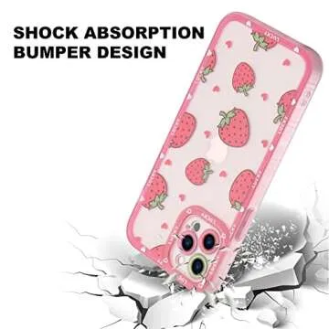 MZELQ Compatible with iPhone 13 Pro Max Case Pink Strawberry Cute Pattern Soft TPU Case for Girls Women + 1* Screen Protector, Camera Hole Protective Phone Case