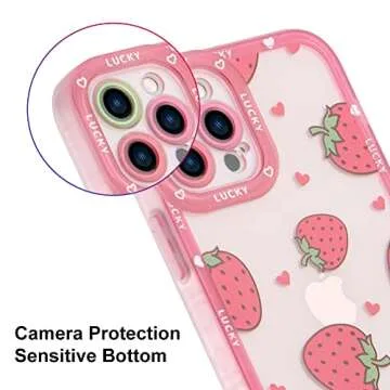 MZELQ Compatible with iPhone 13 Pro Max Case Pink Strawberry Cute Pattern Soft TPU Case for Girls Women + 1* Screen Protector, Camera Hole Protective Phone Case