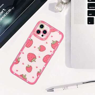 MZELQ Compatible with iPhone 13 Pro Max Case Pink Strawberry Cute Pattern Soft TPU Case for Girls Women + 1* Screen Protector, Camera Hole Protective Phone Case