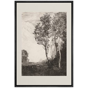 IDEA4WALL Framed Canvas Print Wall Art Dark Country Tree Field Forest Nature Wilderness Illustration...