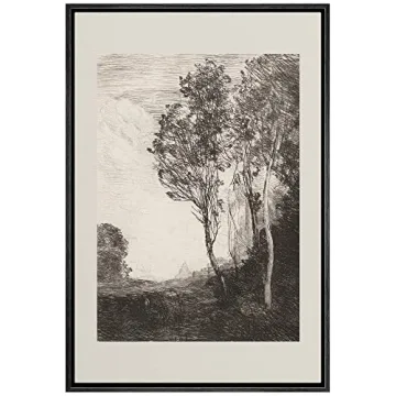 IDEA4WALL Framed Canvas Print Wall Art Dark Country Tree Field Forest Nature Wilderness Illustration...