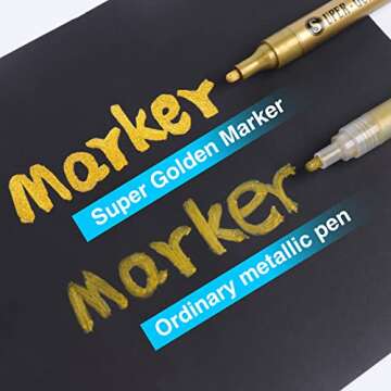 SAKEYR Super Golden Metallic Paint Markers, 12 Colors Sparkle Metallic Glitter Markers, Acrylic Pain...