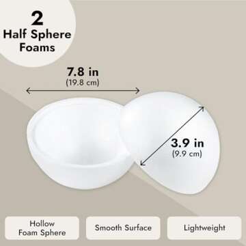2 Pack Half Sphere Foam Balls for Crafts - 8" Large Hollow Dome for DIY, Art Supplies, Modeling (White)