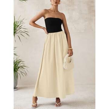 PRETTYGARDEN Women 2025 Summer Elegant Strapless Maxi Dress Tube Top Dress A Line Flowy Long Wedding Party Cocktail Dresses(Black Apricot,Small)