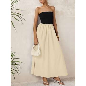 PRETTYGARDEN Women 2025 Summer Elegant Strapless Maxi Dress Tube Top Dress A Line Flowy Long Wedding Party Cocktail Dresses(Black Apricot,Small)