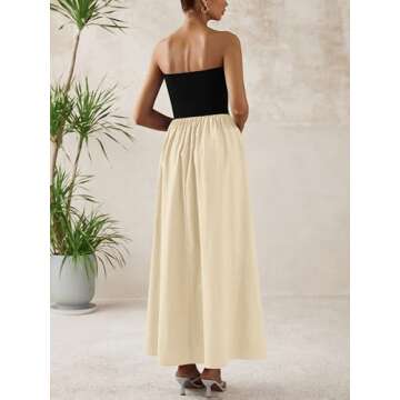 PRETTYGARDEN Women 2025 Summer Elegant Strapless Maxi Dress Tube Top Dress A Line Flowy Long Wedding Party Cocktail Dresses(Black Apricot,Small)