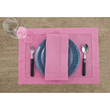 Solino Home Linen Dinner Napkins 20 x 20 Inch - 100% Pure Linen Flamingo Pink Cloth Napkins Set of 4...