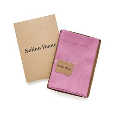 Solino Home Linen Dinner Napkins 20 x 20 Inch - 100% Pure Linen Flamingo Pink Cloth Napkins Set of 4 for Spring, Easter - Classic Hemstitch, Handcrafted and Machine Washable