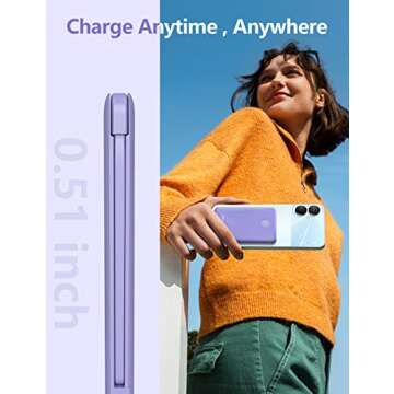 6000mah Card Size Built in Cables Power Bank, Built in USB C Cords Battery Pack Travel Charger Portable Charger for Phones, 4 Output Ultra Slim Battery Pack Compatible with iPhone, Deep Purple