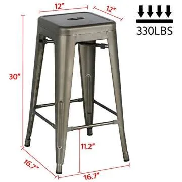 Yaheetech 30 Inches Metal Bar Stools High Backless Stools Bar Height Stools Patio Furniture Indoor/Outdoor Stackable Kitchen Stools Dining Chair Set of 4