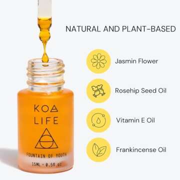 KOA LIFE Doctor-Formulated Anti-Aging Rosehip Face Oil, Made in USA, Organic, Vegan, Cruelty & Chemical Free Fountain of Youth
