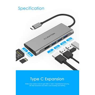 LENTION USB C Hub with 4K HDMI, 3 USB 3.0, SD 3.0 Card Reader Compatible 2020-2016 MacBook Pro 13/15/16, New iPad Pro/Mac Air/Surface, Chromebook, More, Multi-Port Dongle Adapter (CB-C34, Space Gray)