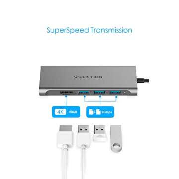 LENTION USB C Hub with 4K HDMI, 3 USB 3.0, SD 3.0 Card Reader Compatible 2020-2016 MacBook Pro 13/15/16, New iPad Pro/Mac Air/Surface, Chromebook, More, Multi-Port Dongle Adapter (CB-C34, Space Gray)