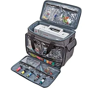 HOMEST Deluxe Sewing Machine Case with Wheels, Rolling Trolley Tote with Multiple Storage Pockets for Accessories, Compatible with Singer & Brother Machine, Grey (Patent Design)