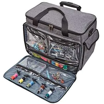 HOMEST Deluxe Sewing Machine Case with Wheels, Rolling Trolley Tote with Multiple Storage Pockets for Accessories, Compatible with Singer & Brother Machine, Grey (Patent Design)