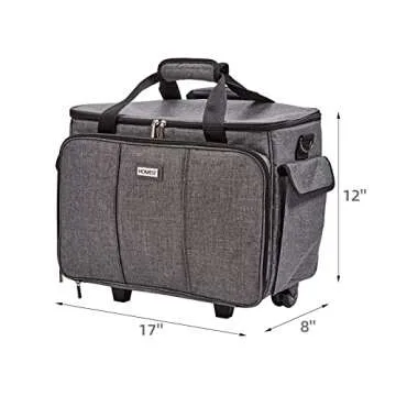 HOMEST Deluxe Sewing Machine Case with Wheels, Rolling Trolley Tote with Multiple Storage Pockets for Accessories, Compatible with Singer & Brother Machine, Grey (Patent Design)