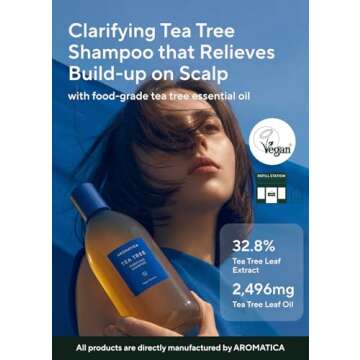 AROMATICA Tea Tree Purifying Shampoo 13.53fl.oz./400ml, Tea Tree Shampoo for Oily Hair and Scalp, Su...