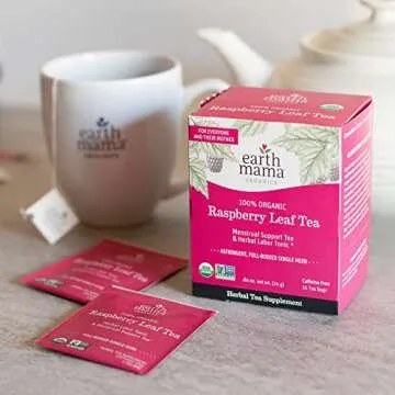 Earth Mama Organic Raspberry Leaf Tea Bags | Labor Tonic & Menstrual Support Herbal Tea, Red Raspberry Leaf Tea for Pregnancy & Postpartum Care Recovery, Caffeine Free Tea, Non GMO, (16 Teabags)