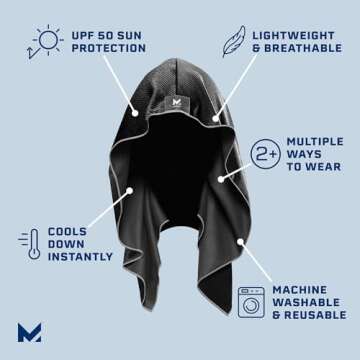 MISSION Cooling Hoodie Towel, Black - Soft, Durable Microfiber - Cools Up to 2 Hours - UPF 50 Sun Pr...