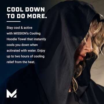 MISSION Cooling Hoodie Towel, Black - Soft, Durable Microfiber - Cools Up to 2 Hours - UPF 50 Sun Protection - Machine Washable