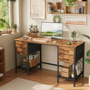 Huuger 55 Inch Computer Desk with Storage Drawers