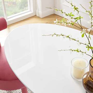 Modway Lippa 48" Mid-Century Modern Dining Table with Oval Top and Pedestal Base in White