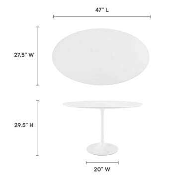 Modway Lippa 48 Inch Mid Century Dining Table in White