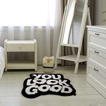 MOJUN Letters You Look Good Bath Mat, 24.4”x 31.4” Cute Soft Black White Non Slip Shower Rug Abs...