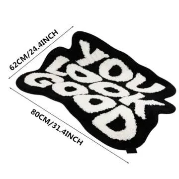 MOJUN Letters You Look Good Bath Mat, 24.4”x 31.4” Cute Soft Black White Non Slip Shower Rug Absorbent Bathoom Rugs Bath Mat Rugs for Bedroom Doormat Kitchen Home Decor