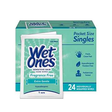 Wet Ones Singles Sensitive Skin Individually Wrapped Hand Moist Wipes -24ct (pack of 3)