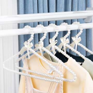 Concepts Premium 5-pack heavy duty pearl With White Ribbon Trim Hangers- For Wedding and Engagement Gowns - Slim Design Also Can Be Used For Suits Shirts