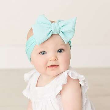 Cinaci 12 Pack Oversized Colorful Solid Stretchy Nylon Headbands with Big Bow Large Knot Hair Bows Soft Elastic Hair Bands Hair Accessories Wide Headwraps for Newborn Baby Girls Infants Toddlers Kids