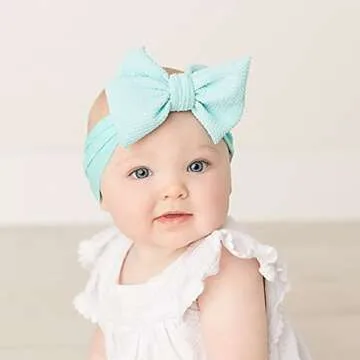 Cinaci 12 Pack Oversized Colorful Solid Stretchy Nylon Headbands with Big Bow Large Knot Hair Bows Soft Elastic Hair Bands Hair Accessories Wide Headwraps for Newborn Baby Girls Infants Toddlers Kids