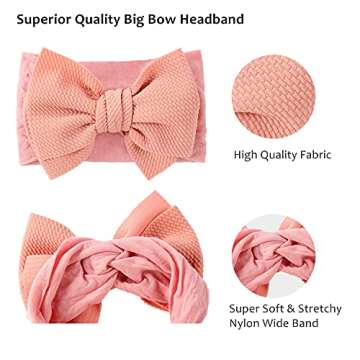 Cinaci 12 Pack Oversized Colorful Solid Stretchy Nylon Headbands with Big Bow Large Knot Hair Bows Soft Elastic Hair Bands Hair Accessories Wide Headwraps for Newborn Baby Girls Infants Toddlers Kids
