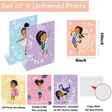 Outus 9 Pieces Black Girl Wall Decor for Girls Room Inspirational Quote African American Wall Art Mo...