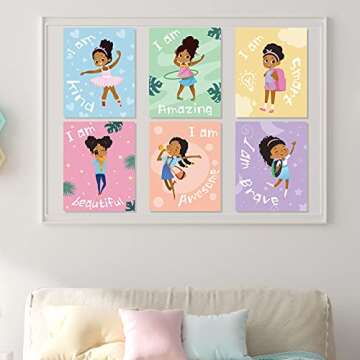 Outus 9 Pieces Black Girl Wall Decor for Girls Room Inspirational Quote African American Wall Art Motivational Saying Wall Decor for International Women's Day Girl Kids Bedroom Gift