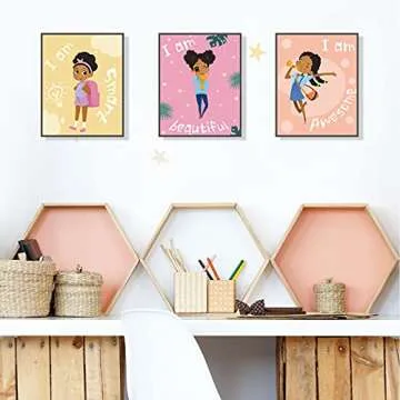 Outus 9 Pieces Black Girl Wall Decor for Girls Room Inspirational Quote African American Wall Art Motivational Saying Wall Decor for International Women's Day Girl Kids Bedroom Gift