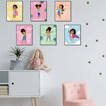 Outus 9 Pieces Black Girl Wall Decor for Girls Room Inspirational Quote African American Wall Art Motivational Saying Wall Decor for International Women's Day Girl Kids Bedroom Gift