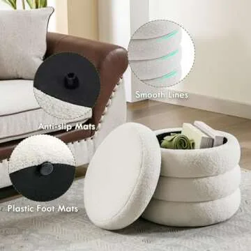 Zibeths Boucle Ottoman with Storage for Modern Homes